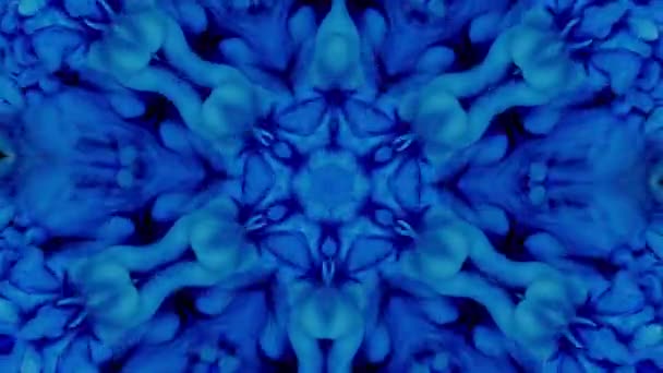Abstraktes Farbenfrohes Kaleidoskop Blauen Weißen Tönen Auf Schwarzem Hintergrund Abstrakter — Stockvideo