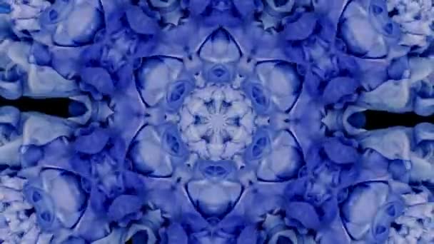 Abstrakcyjny Oryginalny Kolorowy Kalejdoskop Niebieskich Białych Odcieniach Czarnym Tle Abstrakcyjne — Wideo stockowe