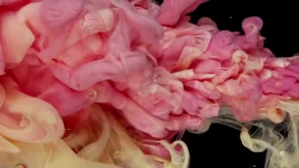 Цветной Дым Брызги Чернильной Воды Акриловая Краска Ярко Желтый Розовый — стоковое видео
