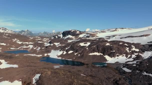 Stunning Aerial View Snow Capped Mountain Range Nordic Wilderness Cold — Stock Video