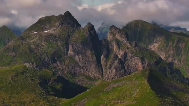 Légi Kilátás Fákra Egy Dombon Felfedve Óceánt Meredek Hegycsúcsokat Lofotenben — Stock videók