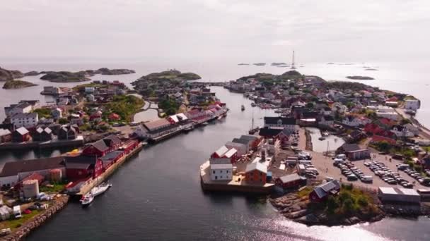 Lofotens Gem Exploração Aérea Henningsvar Fishing Village — Vídeo de Stock