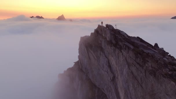 Panorama Segla Mountain Senja Norway Magical Fog Base Aerial Photography — Stock Video