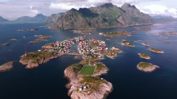 Northern Norways Iconic Soccer Field Henningsv Isole Lofoten — Video Stock