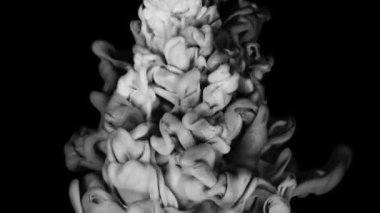 Beyaz ve siyah boyanın yavaş çekimde beyaza karıştığına tanık olun ve renkli mürekkebin bir bulut gibi dağıldığını görün.