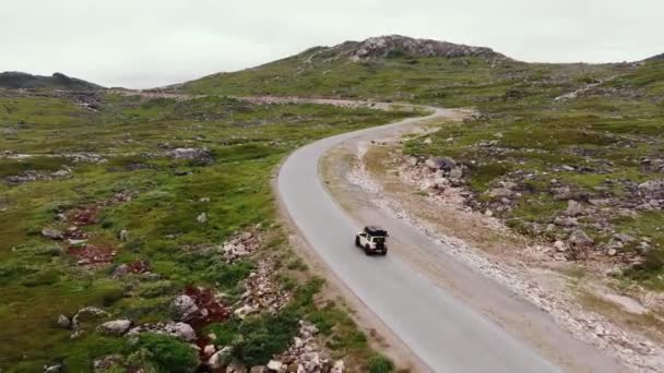 Aerial Low Angle Forwarding Shot Norwegian Coastal Road Lofoten Islands — Stock Video