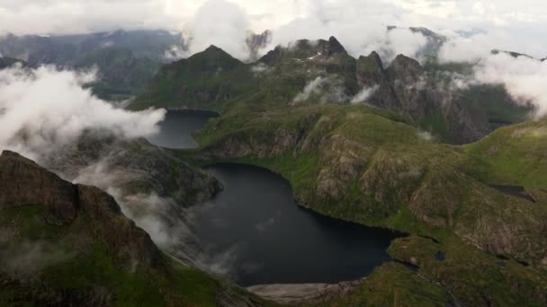 Krásný Západ Slunce Nad Dramatickými Horami Fjordy Lofotenských Ostrovů Severním — Stock video