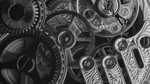 Preto Branco Vintage Close View Mecanismo Relógio — Vídeo de Stock