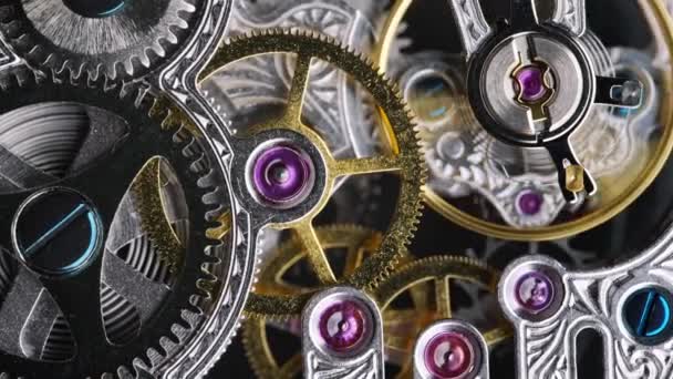 Silver Chain Internal Working Mechanism Antique Pocket Watch Gray Background — Vídeos de Stock