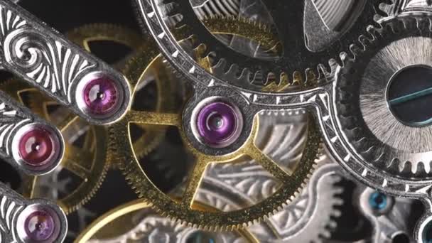 Silver Chain Internal Working Mechanism Antique Pocket Watch Gray Background — Stockvideo
