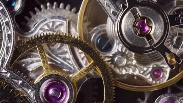 Détail Des Horloges Avec Engrenage Ancien Mécanisme Horloge Fonctionne Concept — Video