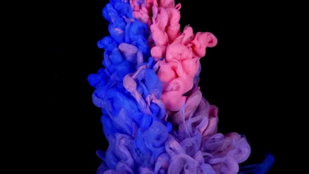 アクリルペイントの鮮やかなカラフルな紫色のブルーとピンクの抽象概念のためのドロップモーションテクスチャの背景 — ストック動画