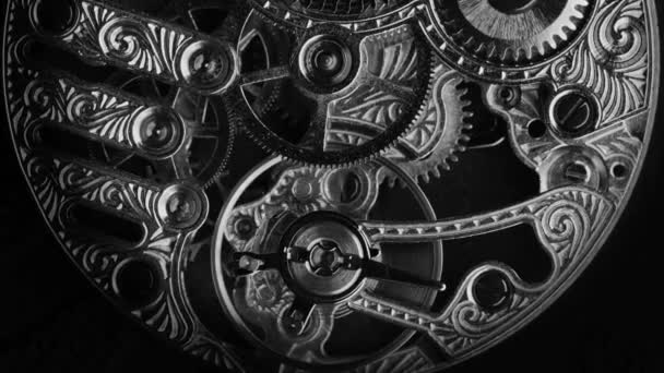 Preto Branco Vintage Close View Mecanismo Relógio — Vídeo de Stock