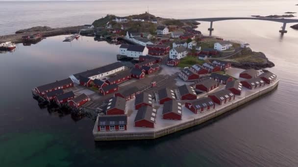Letecké Dobrodružství Přeprava Norských Rybářských Chatek Ostrově Hamnoy — Stock video