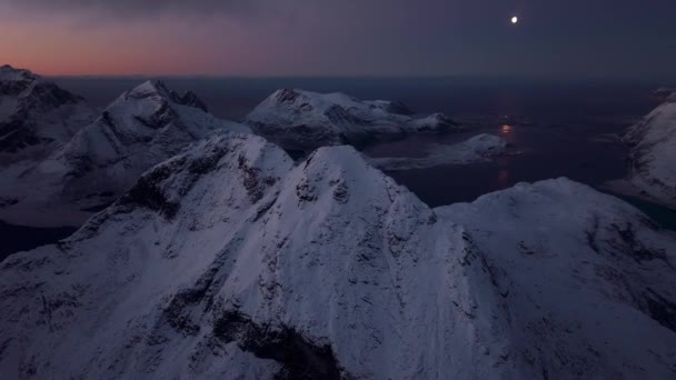 Съёмки Воздуха Лофотенских Островов Зимой Северной Норвегии — стоковое видео