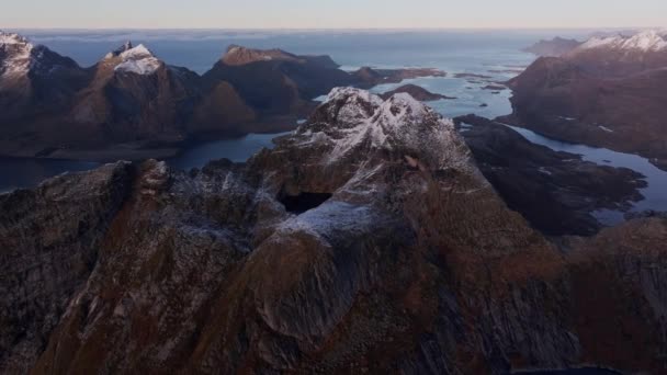 Légi Felvétel Lofoten Szigetekről Télen Észak Norvégiában — Stock videók