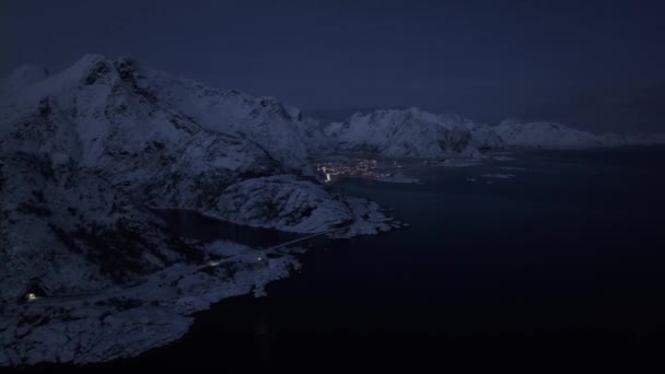 Зимний Пляж Лофотен Закате Северная Норвегия — стоковое видео
