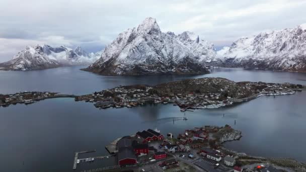 Légi Felvétel Lofoten Szigetekről Télen Észak Norvégiában — Stock videók