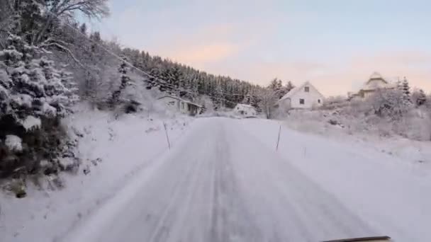 Водіння Зимовій Дорозі Лофотен Норвегія — стокове відео