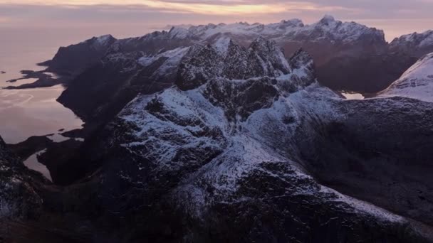 Rekaman Udara Pulau Lofoten Musim Dingin Norwegia Utara — Stok Video