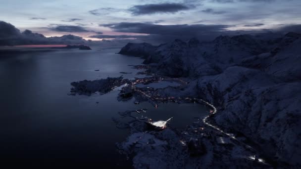 Téli Lofoten Strand Naplemente Idején Észak Norvégia — Stock videók