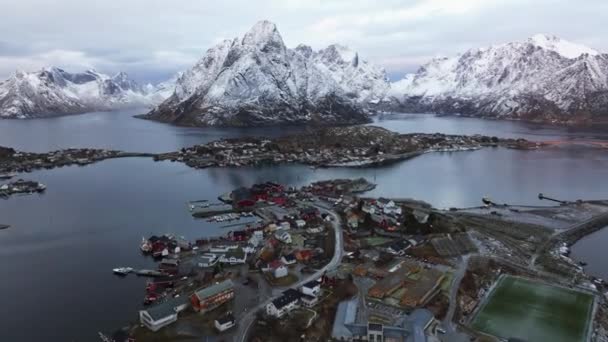Nagrania Lotnicze Wysp Lofoten Zimą Północnej Norwegii — Wideo stockowe
