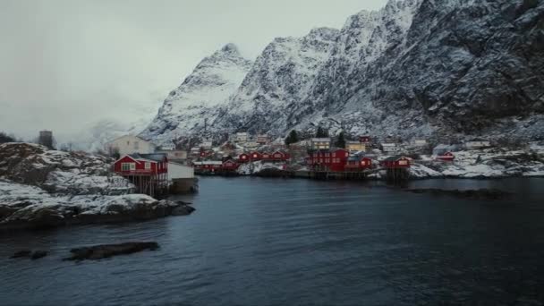Letecký Pohled Drone Létat Amazing Village Lofoten Norsko Evropa — Stock video