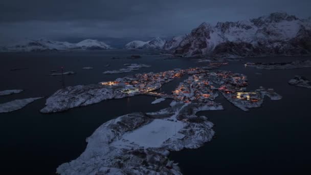 Henningsvaer Зимнюю Ночь Лофотенские Острова Норвегия — стоковое видео