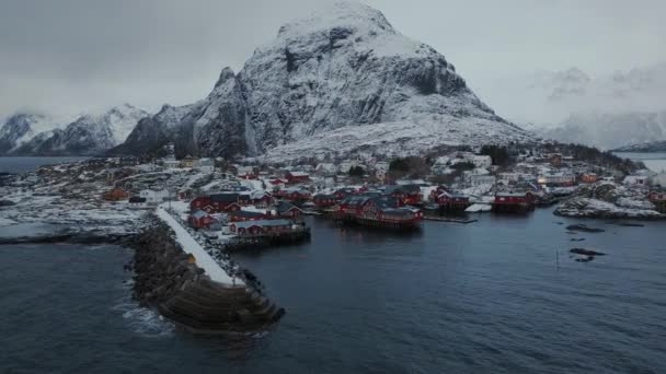 Drohne Fliegt Nach Amazing Village Lofoten Norwegen Europa — Stockvideo