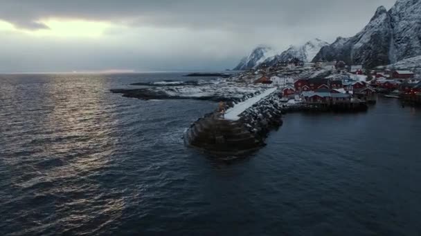 Air View Drone Fly Amazing Village Lofoten Norvégia Európa — Stock videók