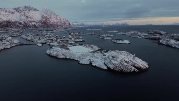 Explore Henningsvaer Town Aerial Footage Revealing Stunning Norwegian Sea Lofoten — Stock Video