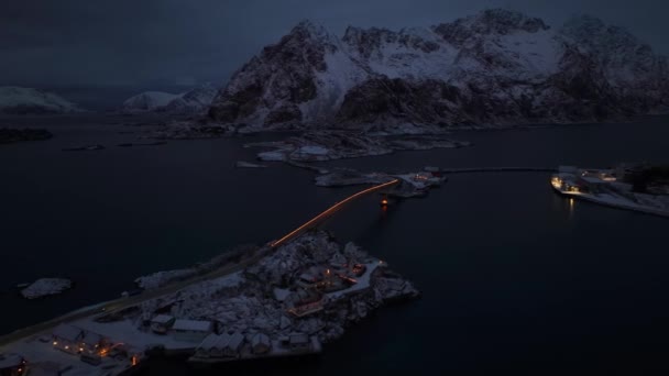 Henningsvaer Téli Éjszakán Lofoten Szigetek Norvégia — Stock videók