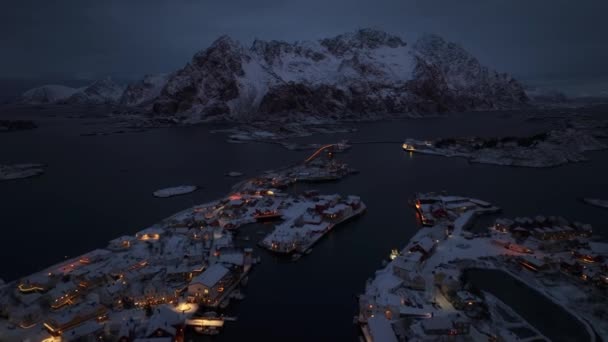 Henningsvaer Noche Invierno Islas Lofoten Noruega — Vídeo de stock