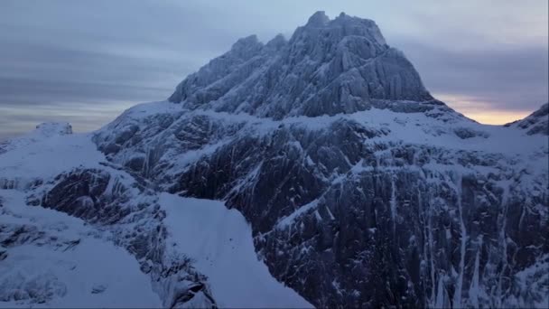 Vista Aérea Dos Fiordes Lofoten Noruega Coberta Neve Inverno — Vídeo de Stock