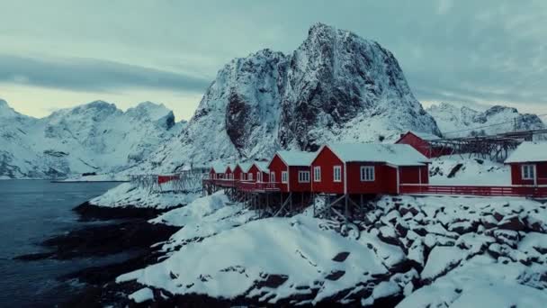 Mosca Aérea Drone Vista Reine Village Lofoten Noruega Europa — Vídeo de Stock