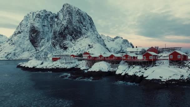 Mosca Aérea Drone Vista Reine Village Lofoten Noruega Europa — Vídeo de Stock