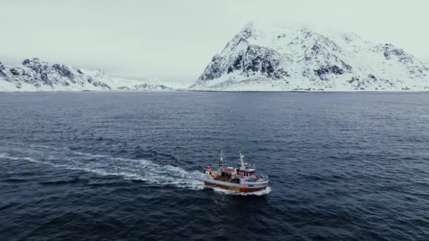 놀라운 스칸디나비아 북유럽에서 바다를 향하고 전통적인 보트의 따르십시오 — 비디오