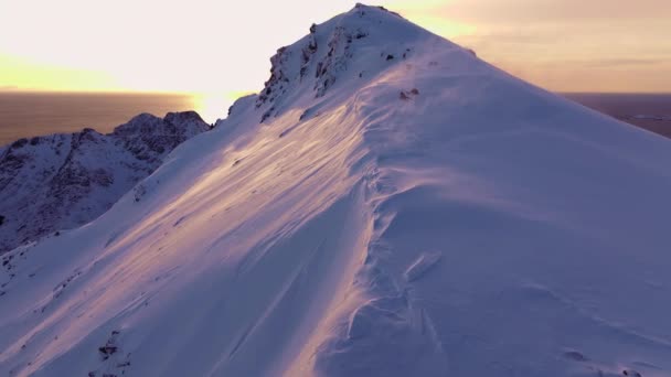 Vista Aérea Dos Fiordes Lofoten Noruega Coberta Neve Inverno Vídeo De Stock Royalty-Free