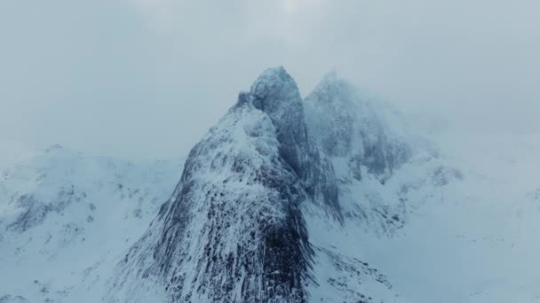 Vista Aérea Dos Fiordes Lofoten Noruega Coberta Neve Inverno — Vídeo de Stock