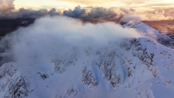 Aerial View Lofoten Fiords Norway Covered Snow Winter — Stock Video