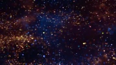 Siyah arkaplanda titreşen parçacık altın tozu. Metin için soyut görüntü arkaplanı. Yüksek kalite 4k görüntü