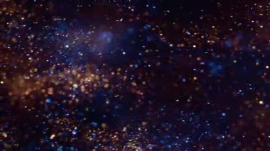 Siyah arkaplanda titreşen parçacık altın tozu. Metin için soyut görüntü arkaplanı. Yüksek kalite 4k görüntü