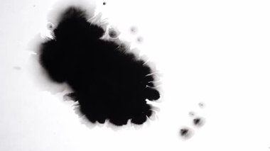 Göz kamaştırıcı soyut mürekkep lekesi karmaşık şekiller ve el değmemiş beyaz bir tuvale karşı tasarımlar sergiliyor..