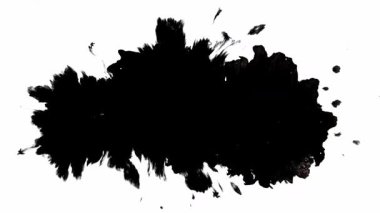Yaratıcı projeler için ideal, temiz beyaz arkaplan üzerine yüksek kontrastlı siyah mürekkep sıçraması.