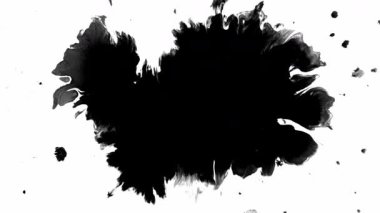 Dinamik, koyu siyah bir mürekkep sıçraması temiz beyaz bir zemin karşısında çarpıcı ve çarpıcı bir kontrast yaratır.