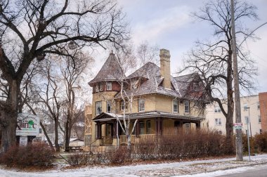Winnipeg, Manitoba, Canada - 11 16 2014: Wilson House Klinic Building in the heart of Winnipeg is a municipally-designated historic site. The Klinic Building of Queen Anne Revival architecture is a 2