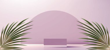 Mor arka plan ürünü, geometrik platformlu kaideyi gösteriyor. Ürününüzü odadaki müşterilerinizden podyumda sergileyin. vektör tasarımı.