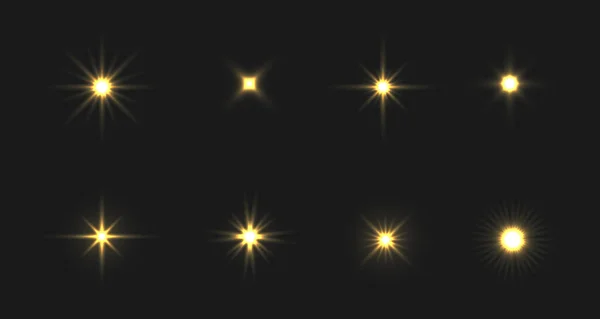 Σύνολο Από Φωτεινά Όμορφα Αστέρια Εφέ Λάμψη Ειδικό Εφέ Φωτός — Διανυσματικό Αρχείο