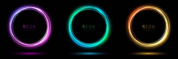 Gradyan Neon Daire Çerçevesi Koyu Arkaplanda Fotokopi Alanı Ile Parlayan — Stok Vektör