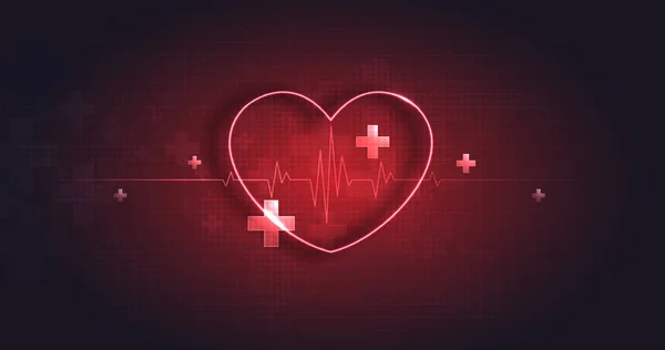 Forma Cardiaca Sanitaria Con Battito Cardiaco Rosso Battito Cardiaco Solitario — Vettoriale Stock